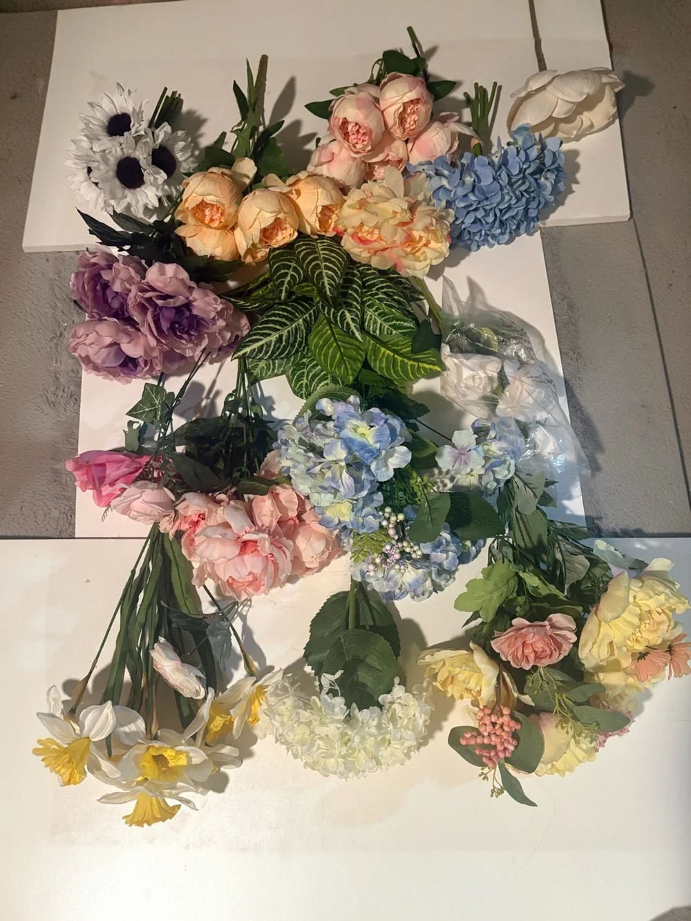 Huge bundle of mixed faux flowers, real touch, silk flowers for crafts, home dec